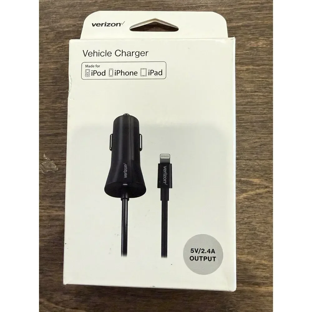 Verizon black 2.4A Coiled Lighting Car Charger for Apple Devices VPC24LGHT-M New
